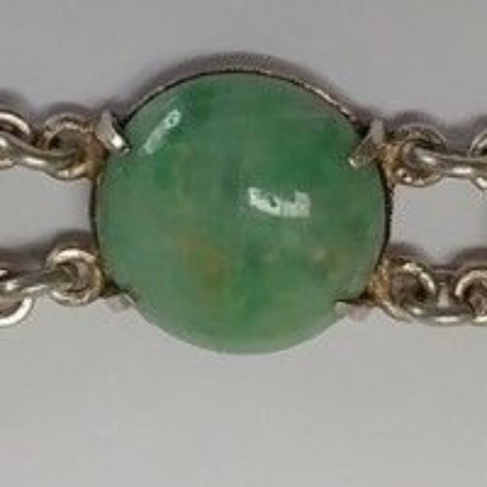 Antique Chinese sterling Silver Jade Bracelet Signed